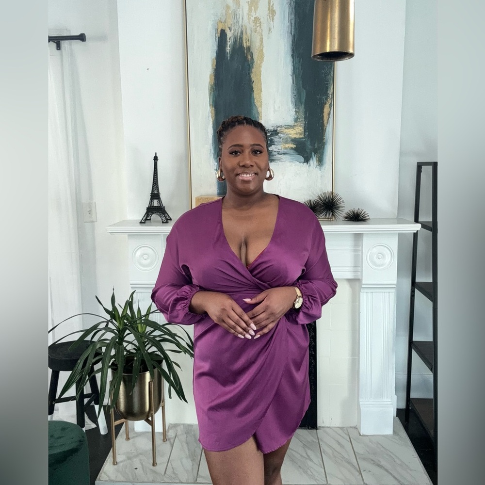 New Purple Wrap Mini Dress, size S-XL